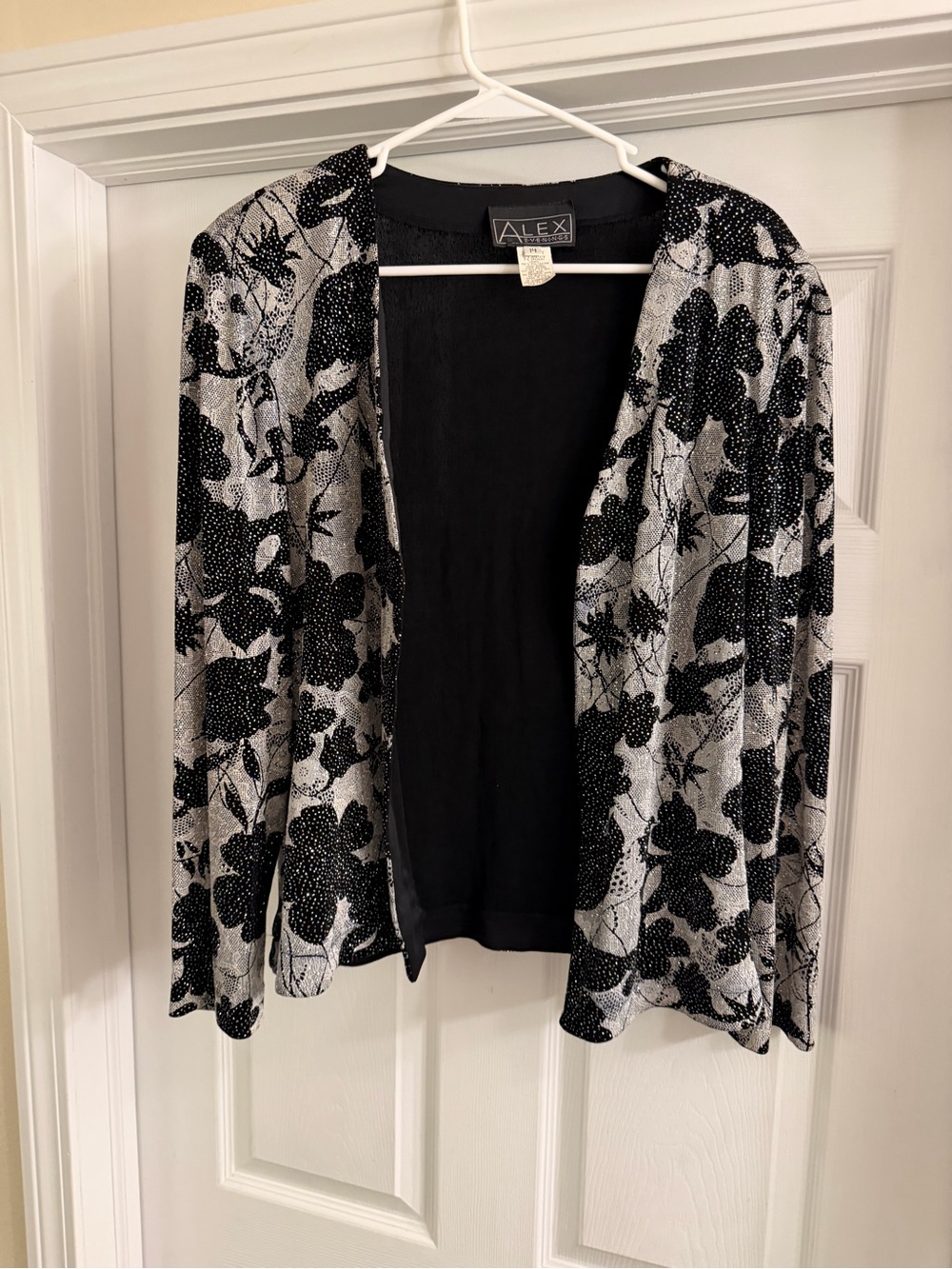 Alex Evenings Black & Silver Floral Open Cardigan with Metallic Accent